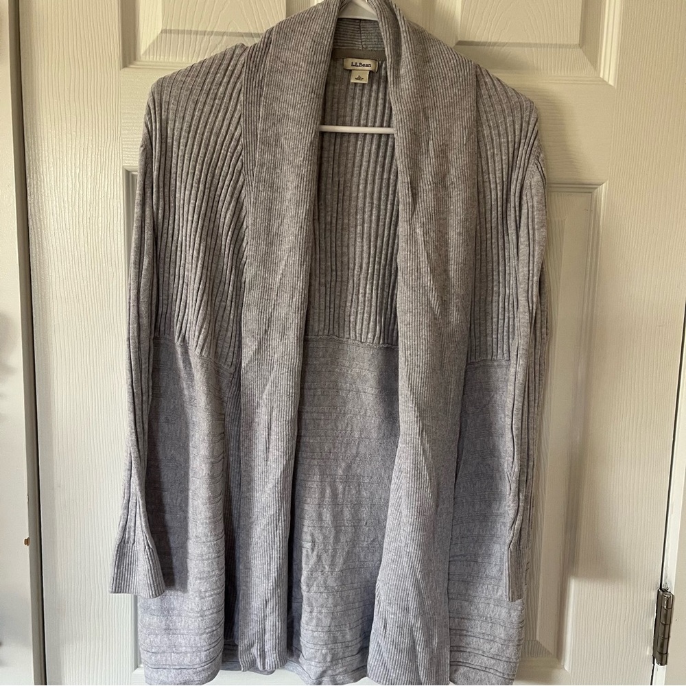 L.L.Bean Women's Sweater, Year-Round Open Cardigan, Gray, Large